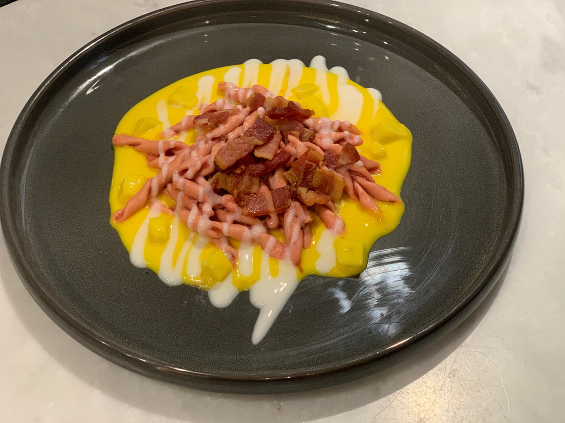 STROZZAPRETI BARBABIETOLA E POMODORO CON CREMA DI PATATE, GUANCIALE E SCAMORZA AFFUMICATA - La Bottega di Forte